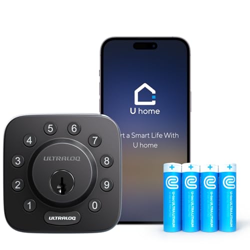 ULTRALOQ U-Bolt WiFi Smart Lock + 4 AA Lithium Batteries + Door Sensor ...